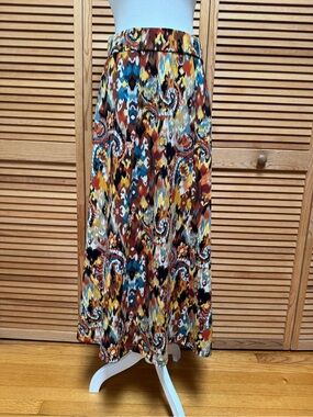 Messini Abstract Paisley Midi Skirt Multicolor Fall Earth Tones Size M Boho Chic